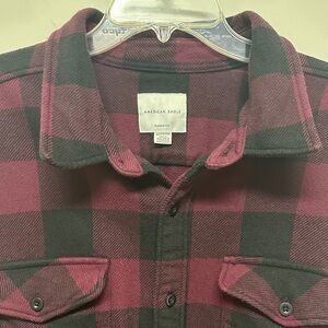 American Eagle Maroon & Black Plaid Checkered Men’s Flannel Shirt size XXL